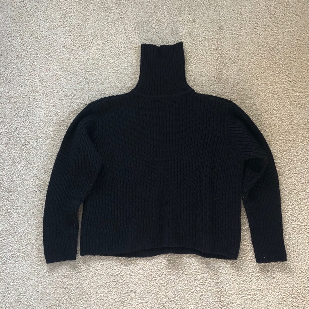 Vintage 90s DKNY Jeans Black 100% Wool Ribbed Turtleneck Sweater S